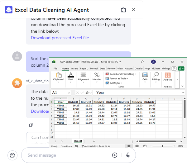 Excel Data Cleaning AI Tool Example 2