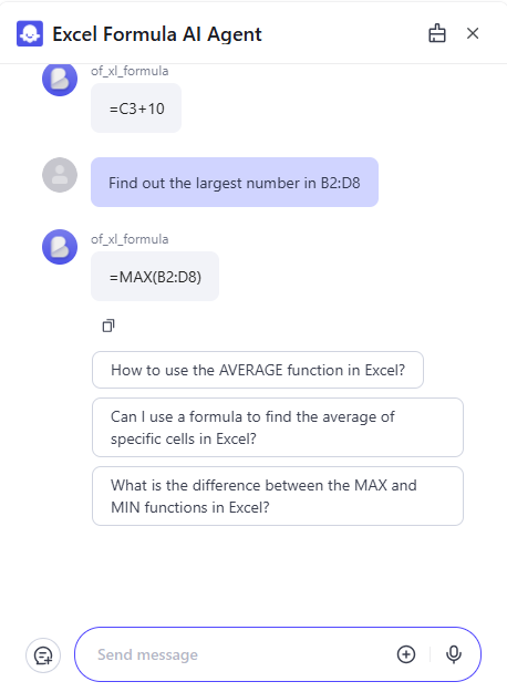 Excel Formula AI Tool Example 2