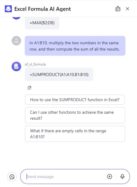 Excel Formula AI Tool Example 3